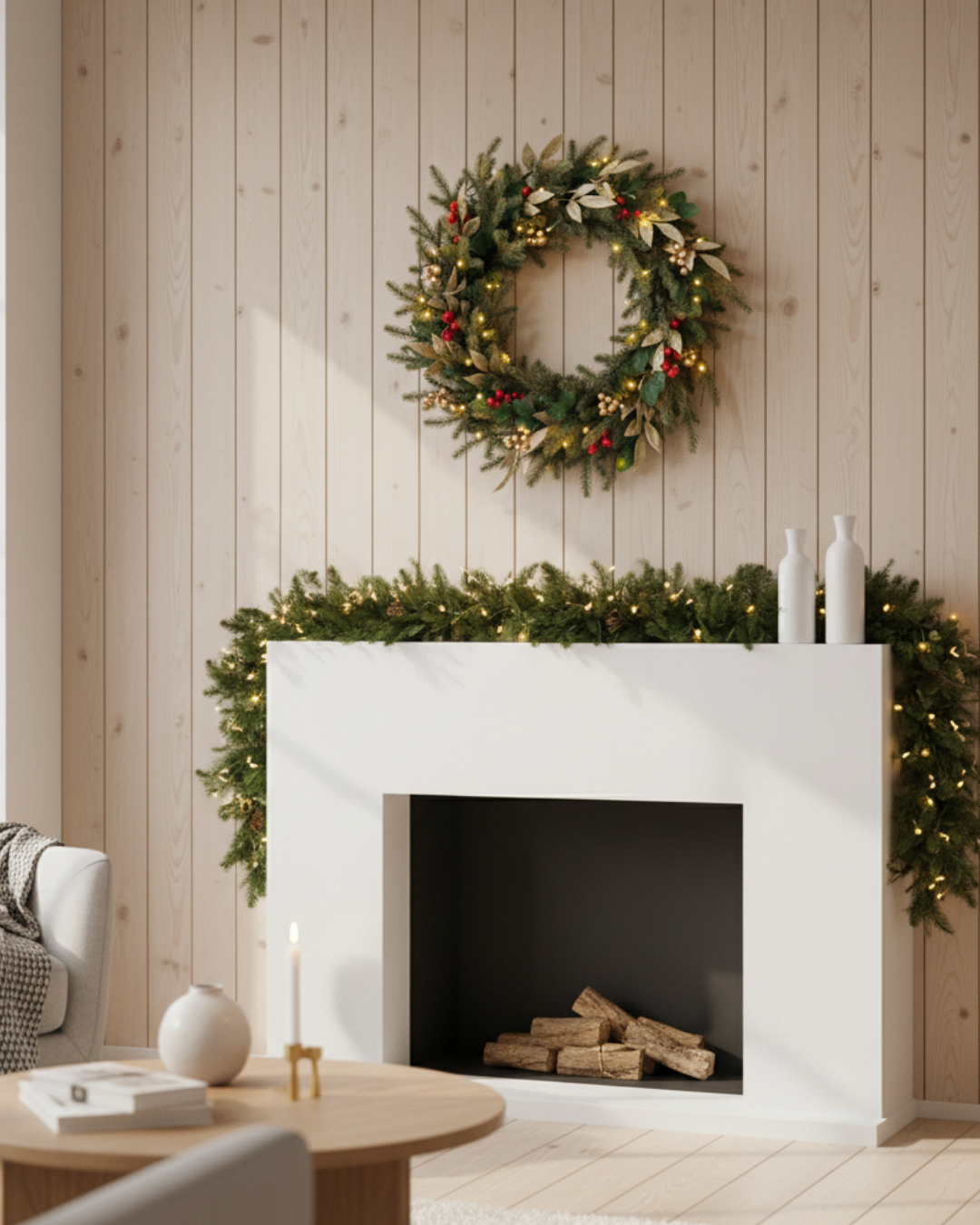 Pre-lit Christmas Wreath in home