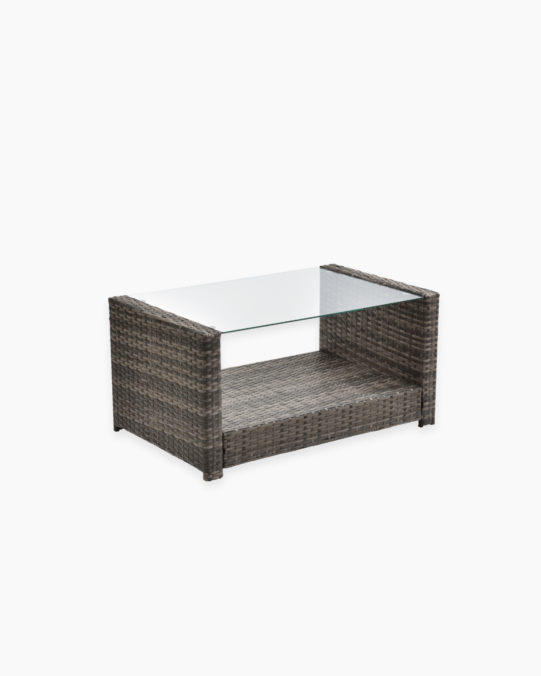 Glass-top coffee table with wicker frame