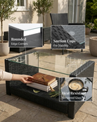 black rattan coffee table with glass top
