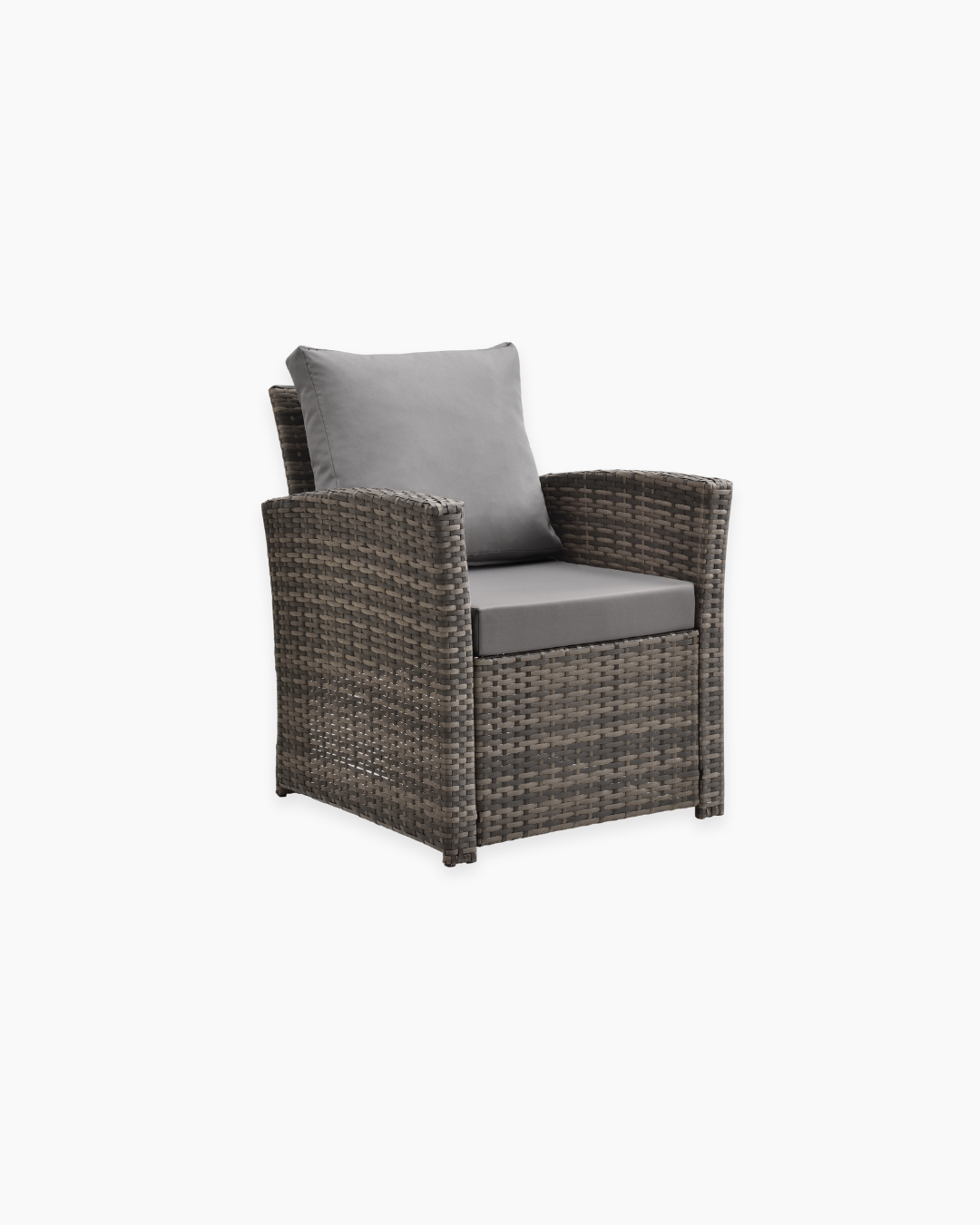 Cedar Brown wicker armchair with grey cushions