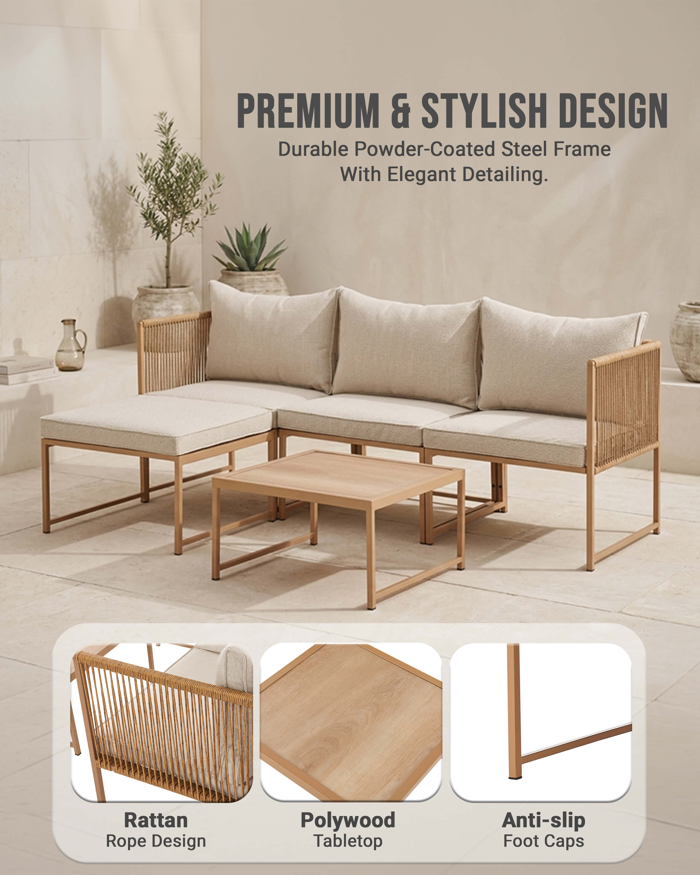 Rope weave garden furniture with small garden table