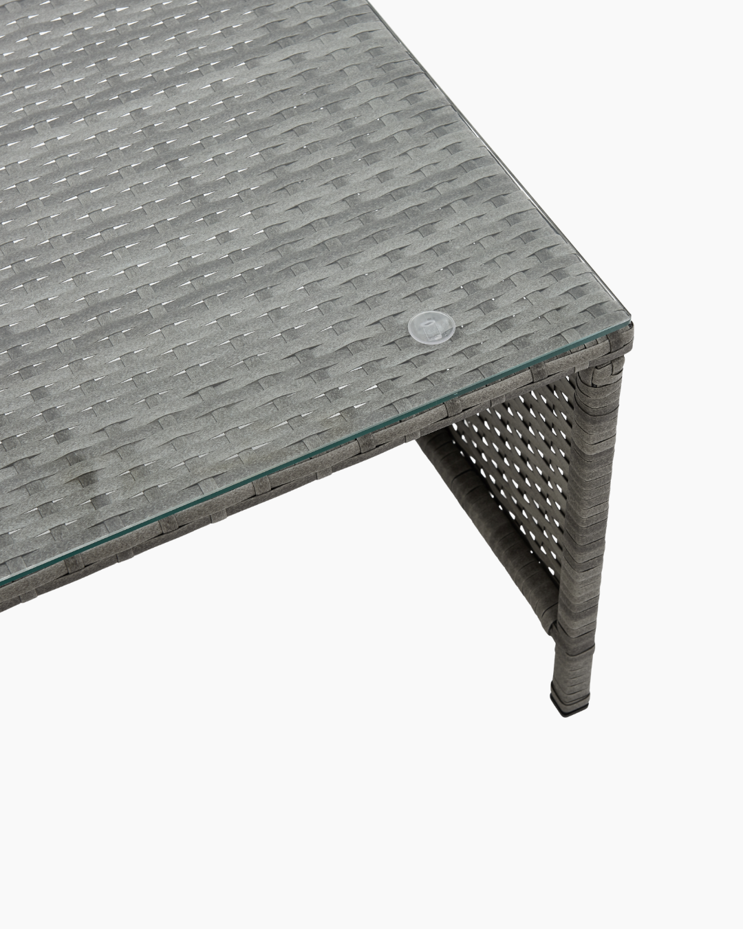 Grey wicker coffee table with tempered glass top