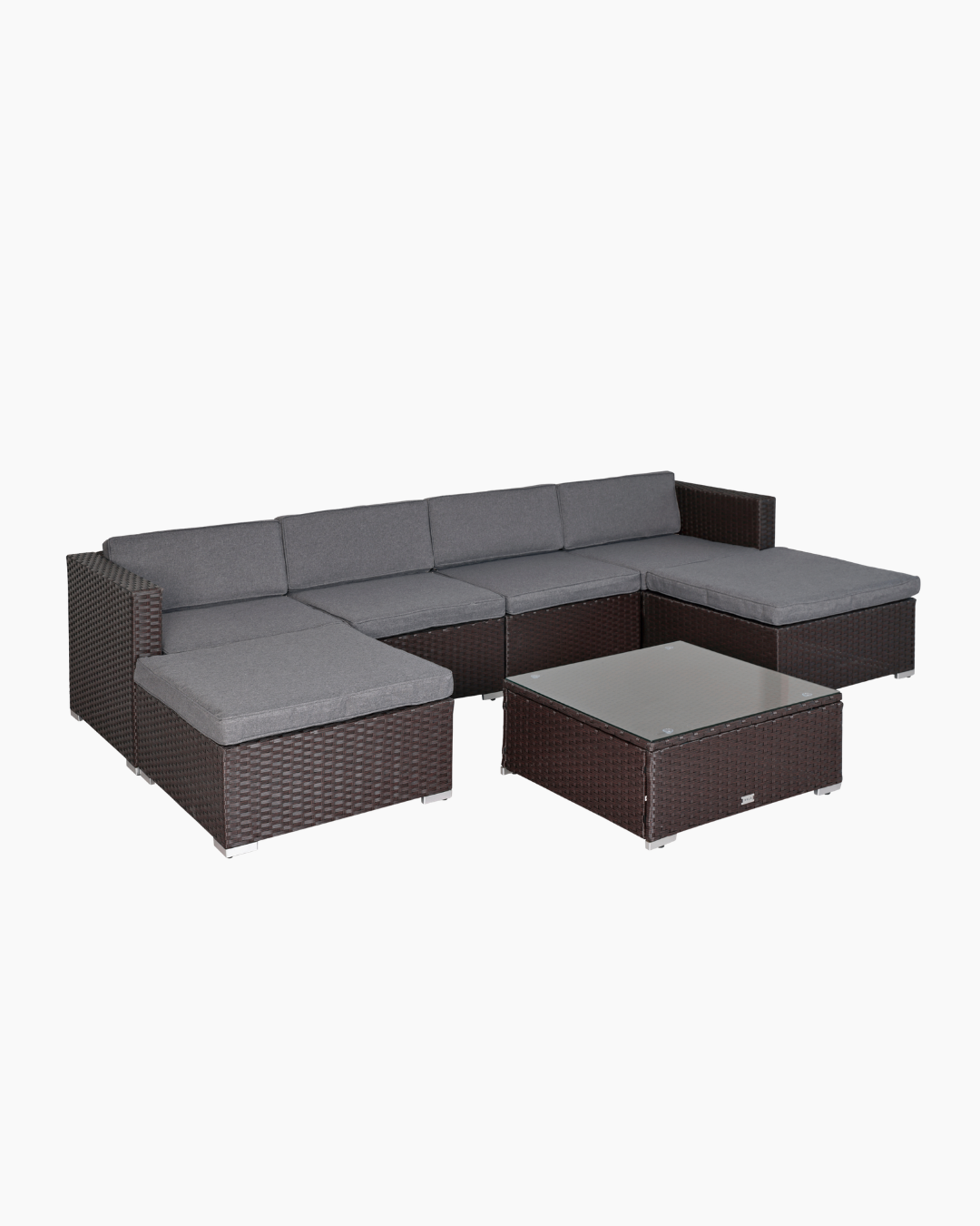 U-shape rattan sofa set in brown wicker