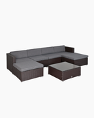 U-shape rattan sofa set in brown wicker