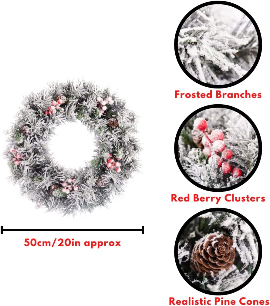 EVRE 50 cm Artificial Christmas Wreath with pine berries and snow  features