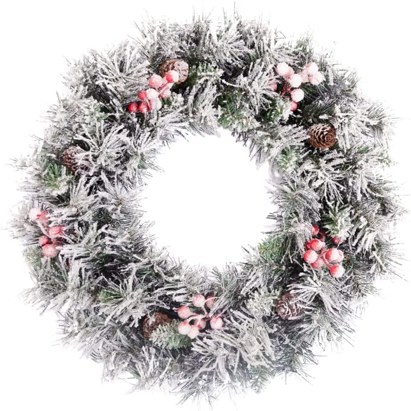 EVRE 50 cm Artificial Christmas Wreath with pine berries and snow on white background