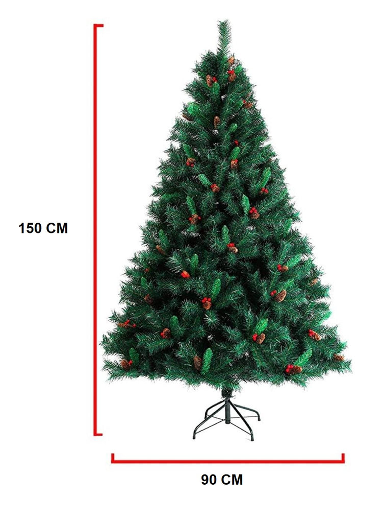 EVRE 5Ft Pine cone and Berries tree on white background showing dimensions of height 150 cm and width 90 cm