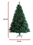 EVRE 7Ft Pine cone and Berries tree on white background showing dimensions in CM of Height 225 and Width 130