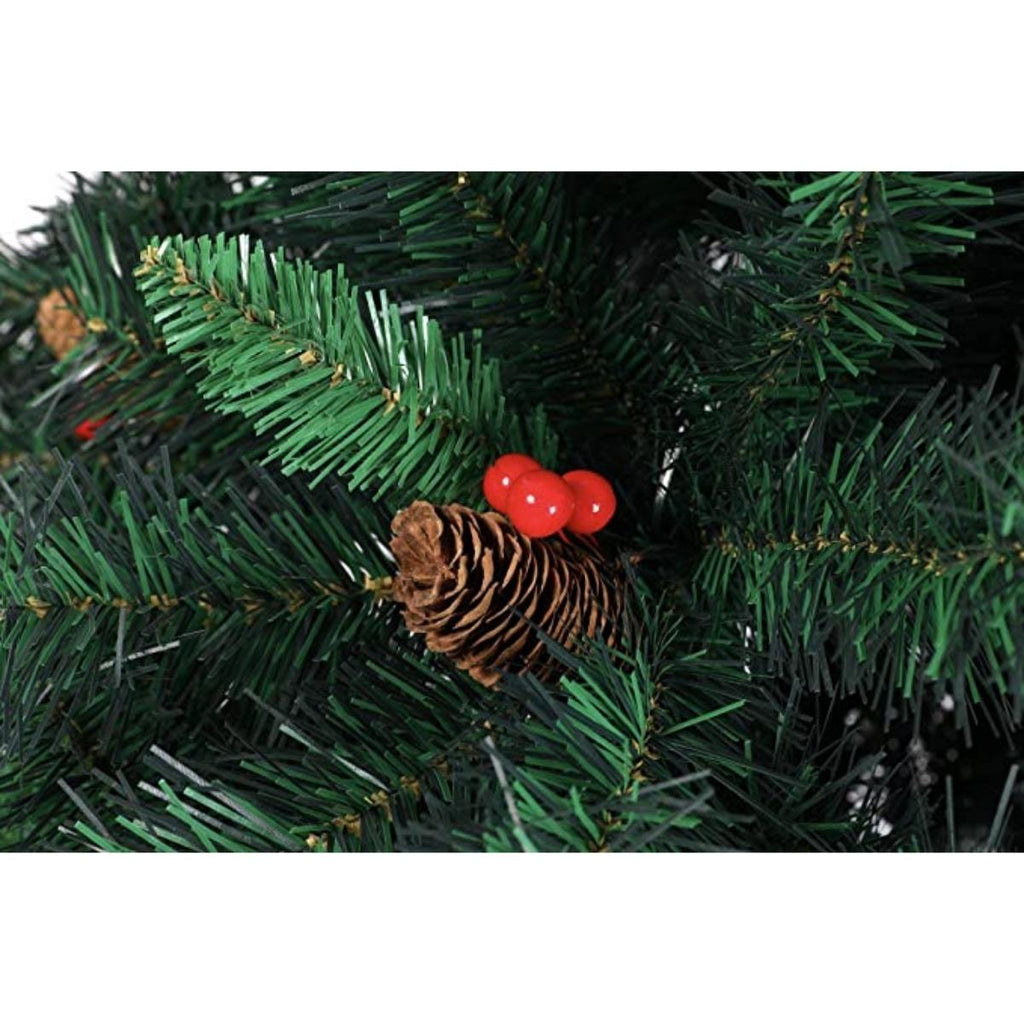 EVRE 8Ft Pine cone and Berries tree on white background showing close up of fir tips and included decorations