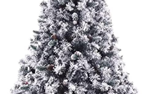 EVRE 5ft Snow Effect Pine and Berries Christmas Tree  on white background