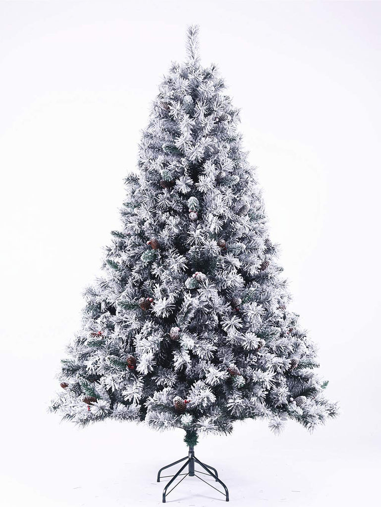 EVRE 6ft Snow Effect Pine and Berries Christmas Tree on white background