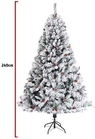 EVRE 8ft Snow Effect Pine and Berries Christmas Tree dimensions in CM of height 240