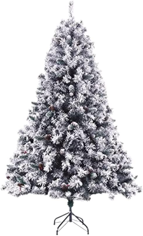 EVRE 8ft Snow Effect Pine and Berries Christmas Tree on white background
