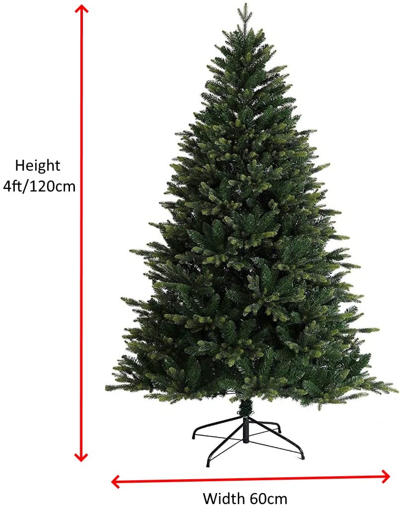 Evre Spruce 4Ft Christmas Tree on White Background showing dimensions