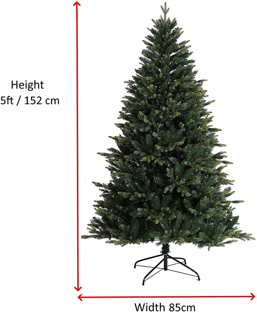 Evre Spruce 5Ft Christmas Tree on White Background showing dimensions