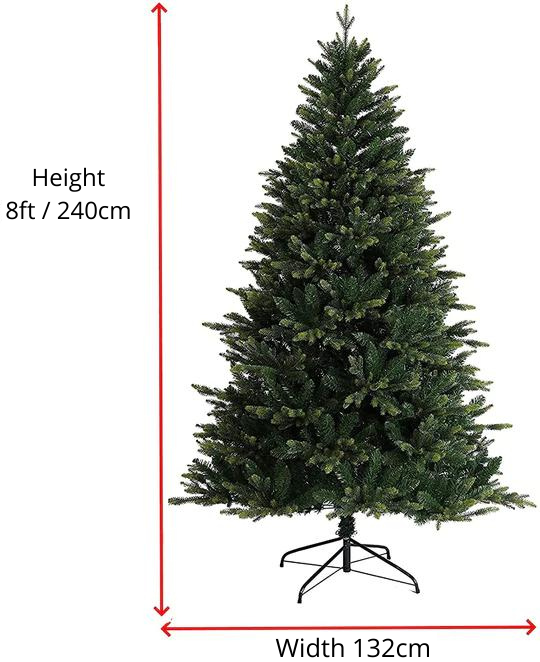 Evre Spruce 8Ft Christmas Tree Dimensions on White Background