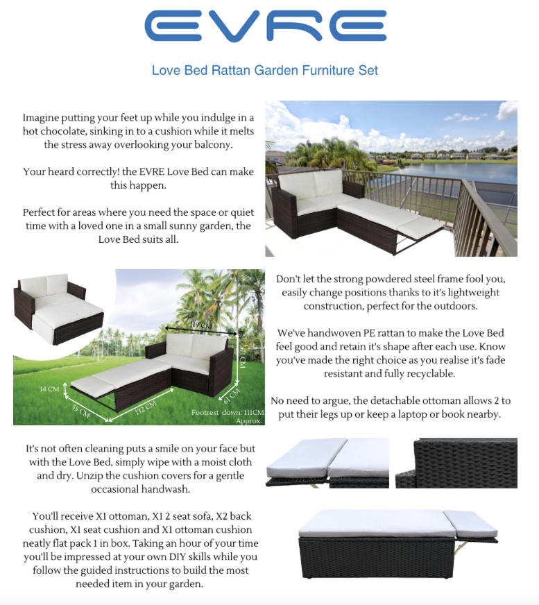 Evre Rattan Love Bed with Footstool